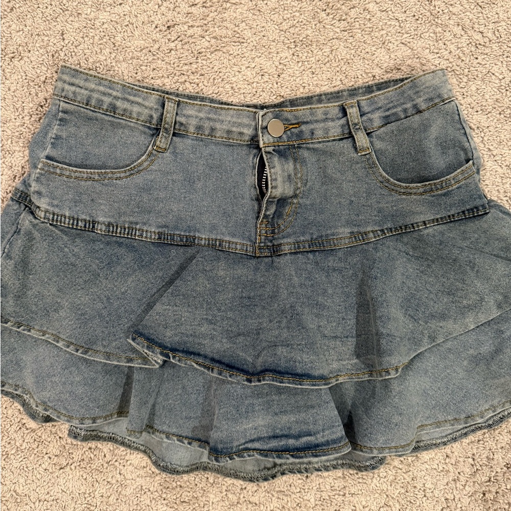 Mini Denim Ruffle Skort Skirt - Picture 3 of 4